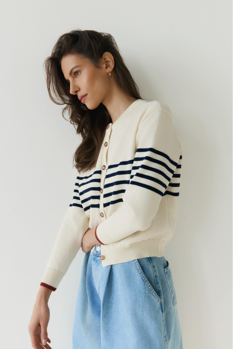 Cardigan Fiocco Latte - Damski cardigan z jedwabiem Cardigan Fiocco Latte - Damski cardigan z jedwabiem