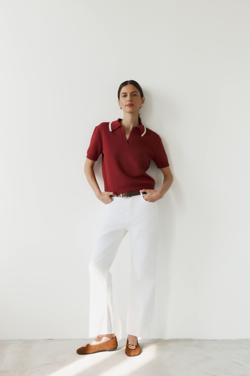 Polo Lora Bordo - Dzianinowa koszulka polo z jedwabiem Polo Lora Bordo - Dzianinowa koszulka polo z jedwabiem