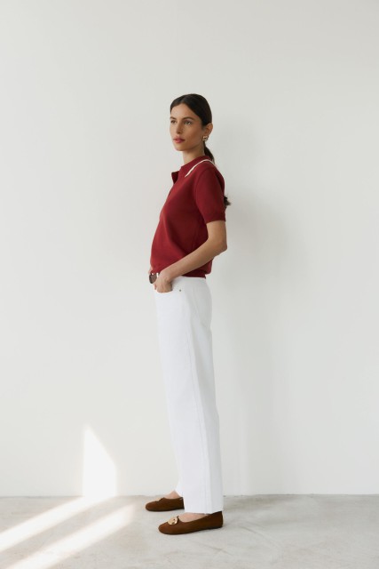 Polo Lora Bordo - Dzianinowa koszulka polo z jedwabiem