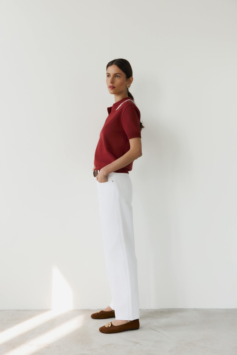 Polo Lora Bordo - Dzianinowa koszulka polo z jedwabiem Polo Lora Bordo - Dzianinowa koszulka polo z jedwabiem