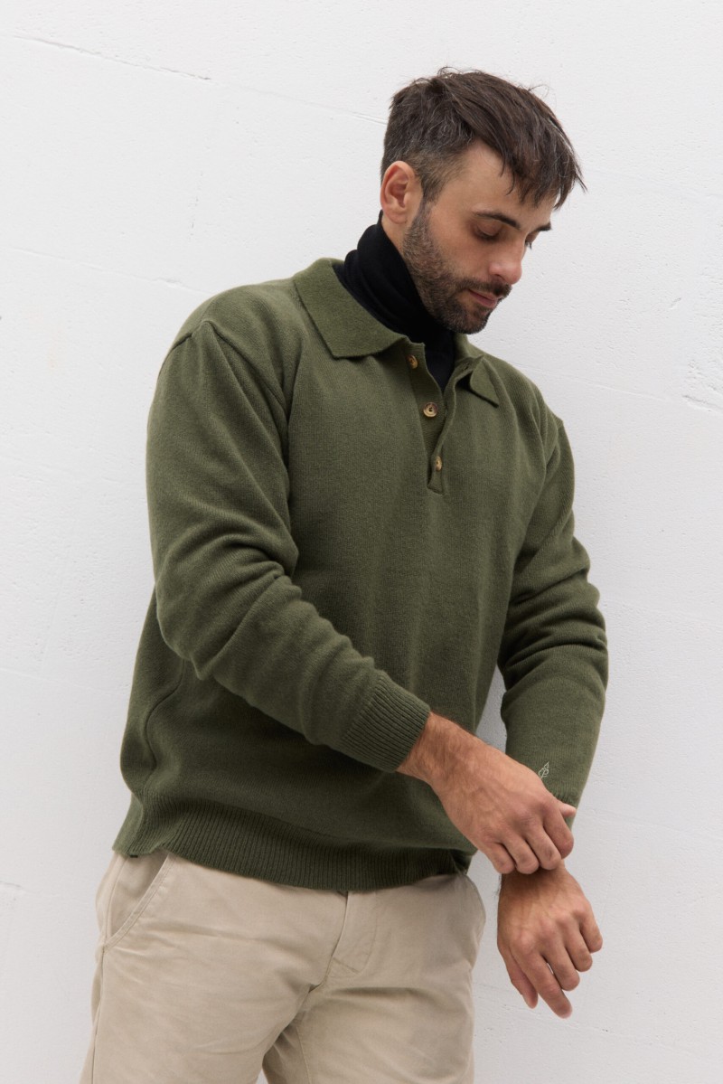Sweter męski Polo z wełny merynosa Sweter męski Polo z wełny merynosa