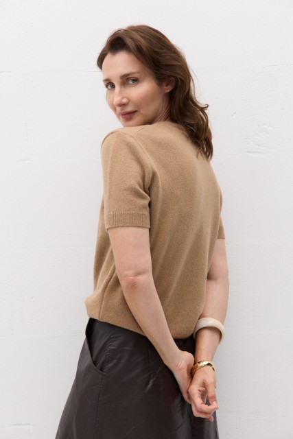 Sweter z krótkim rękawem damski z kaszmirem