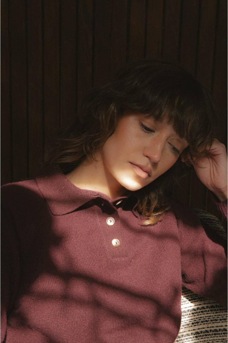 Sweter polo Gia Amarena - Damski sweter polo z kaszmirem