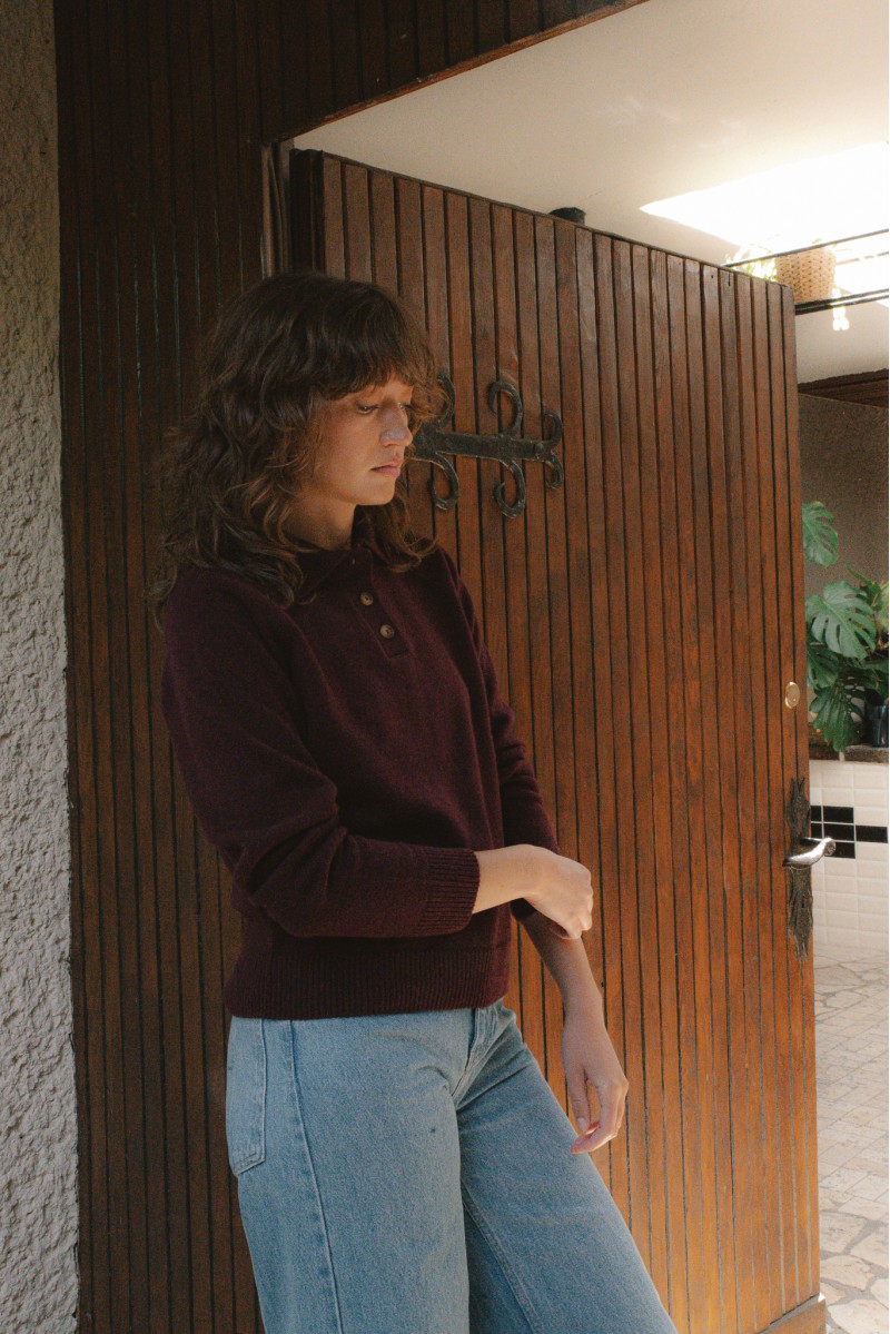 Sweter polo Gia Amarena - Damski sweter polo z kaszmirem